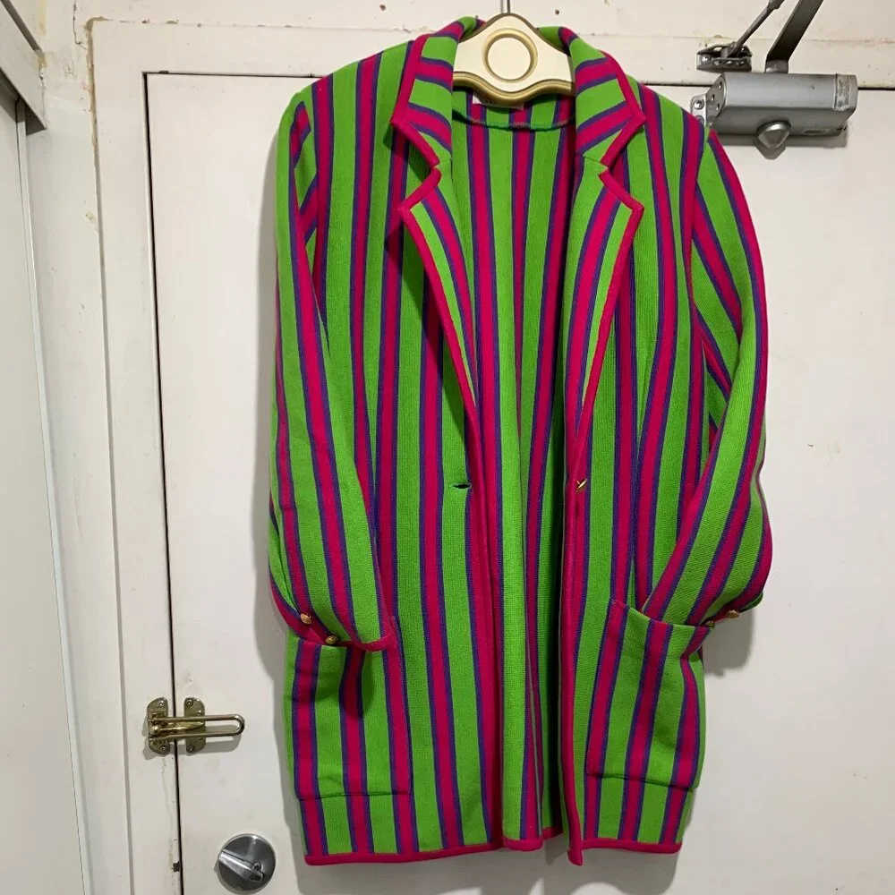VINTAGE PORTS TRADEMARK DESIGNS WOOL STRIPE JACKETS SIZE M - Picture 8 of 14